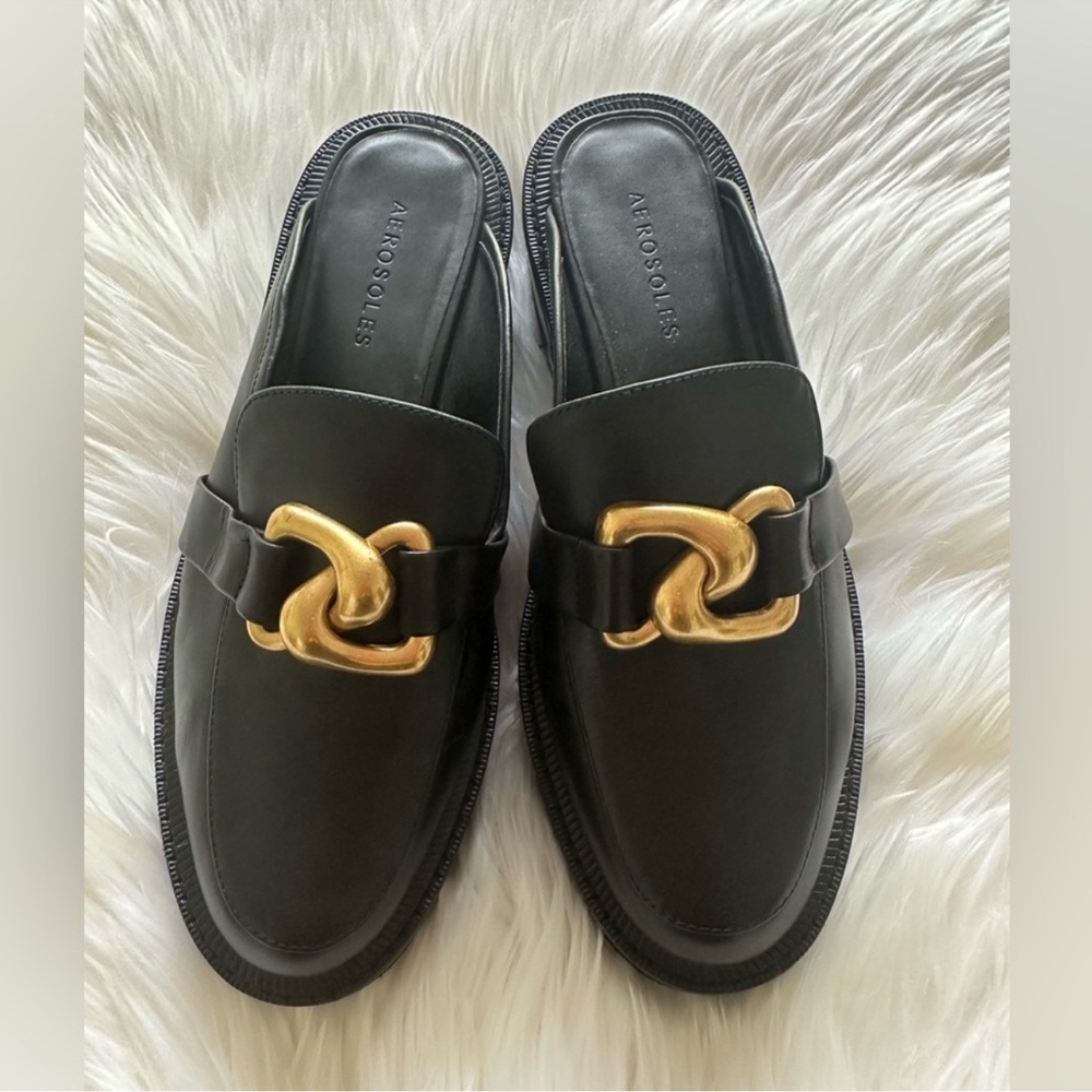 Aerosolizes Lowery black leather chunky loafer mules size 7.5